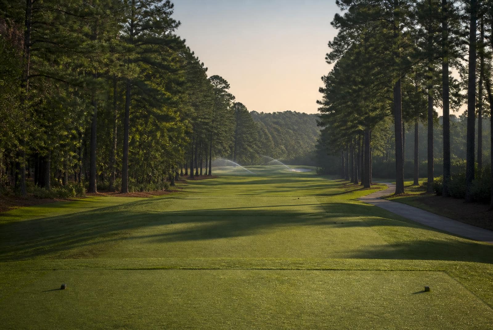A championship green on Arnold Palmer's TPC Piper Glen course at sunrise